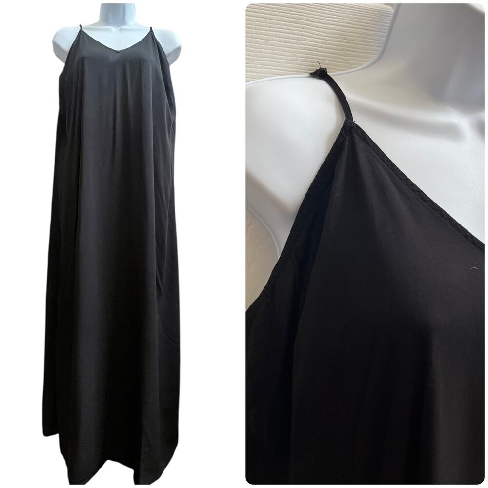 Old Navy Black Adjustable Spaghetti Straps V Neck Relaxed Maxi Dress XL Boho